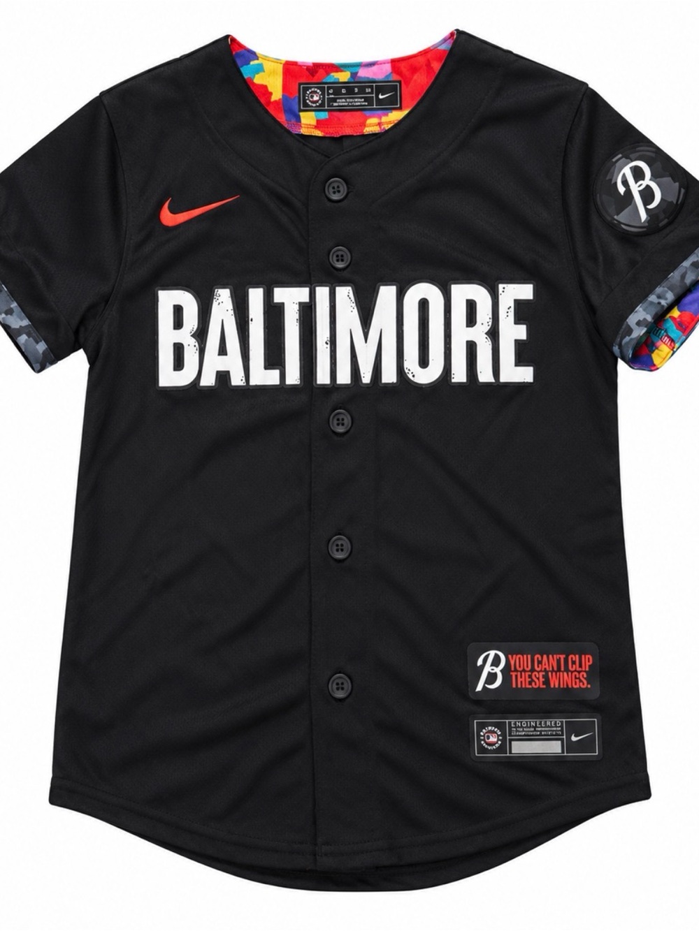 Nike Kids Black Baltimore Button-Front Jersey with Multicolor Trim
